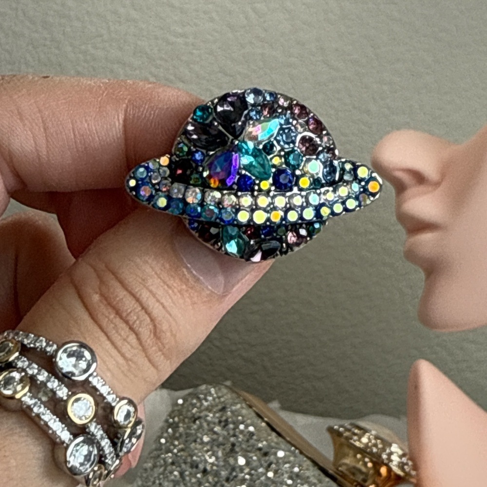 Cosmic Multicolor Crystal Planet Brooch - Picture 3 of 10